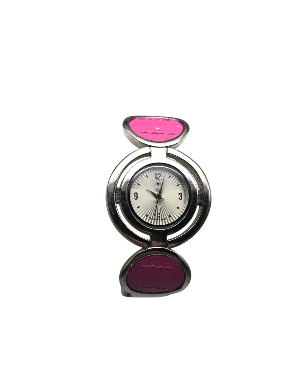 Women's Pink Silver Tone Analog Quartz Cuff Watch New Battery
